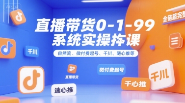 直播带货0~1~99系统实操课，自然流、微付费起号、千川、随心推等，直播带货全链路完整逻辑-虫2小屋